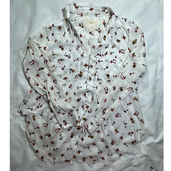 Maeve Anthropologie Mushroom Print Button-Down Shirt Top Small - Picture 1 of 9